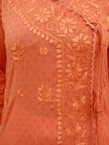 Angrakha Pattern Kurti In Mul Dobby Cotton Material