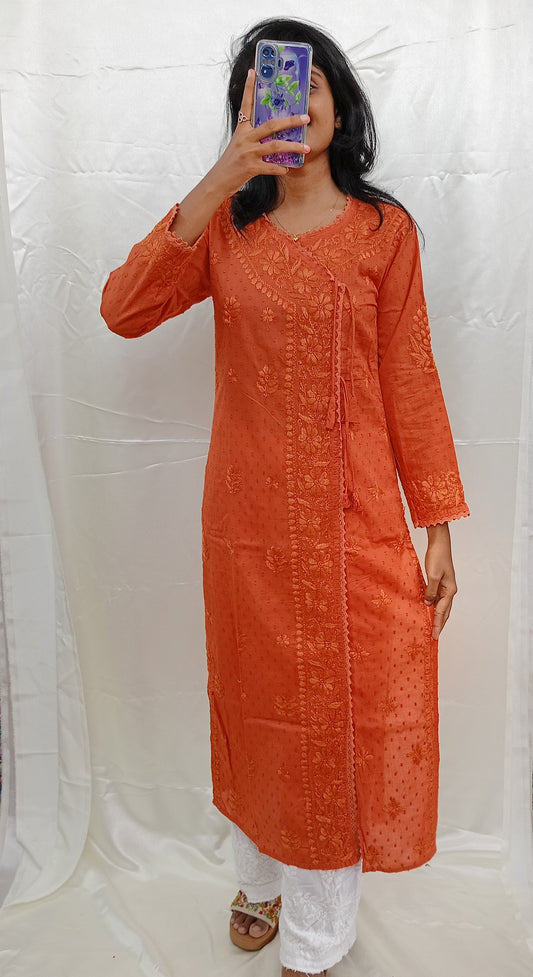 Angrakha Pattern Kurti In Mul Dobby Cotton Material