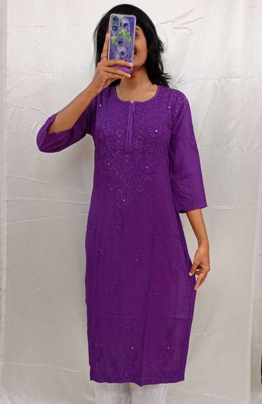 Rayon material mukesh work long kurti