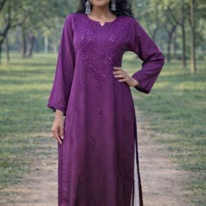 Rayon material mukesh work long kurti